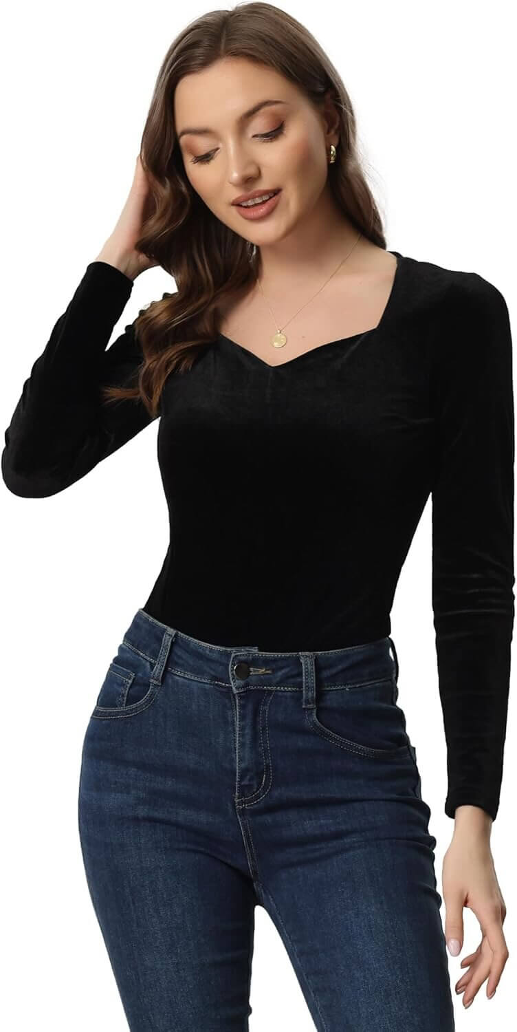 Velvet Sweetheart Blouse - Chic Long Sleeves for Women 