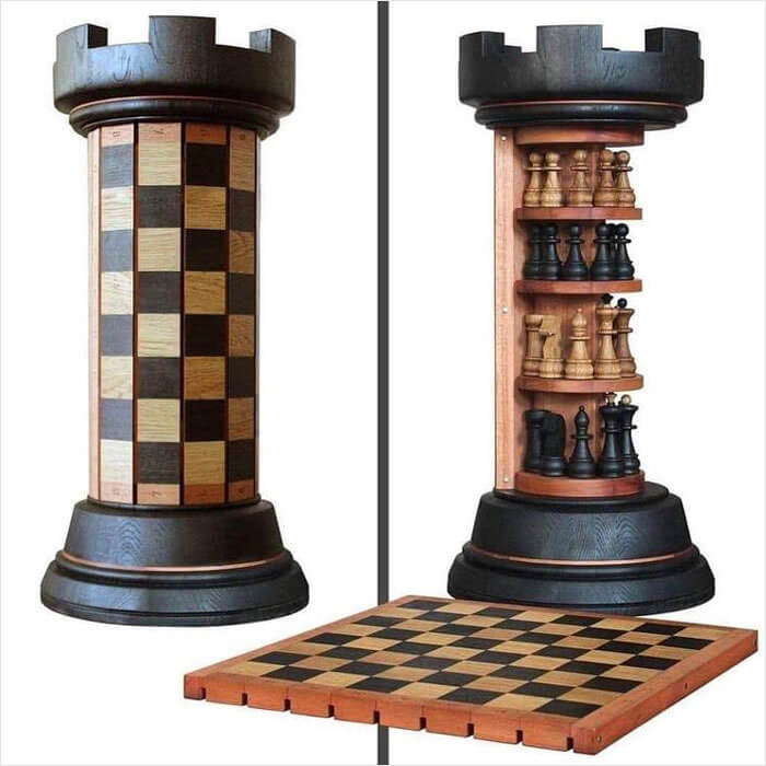 A Chess Set Inside a Rook