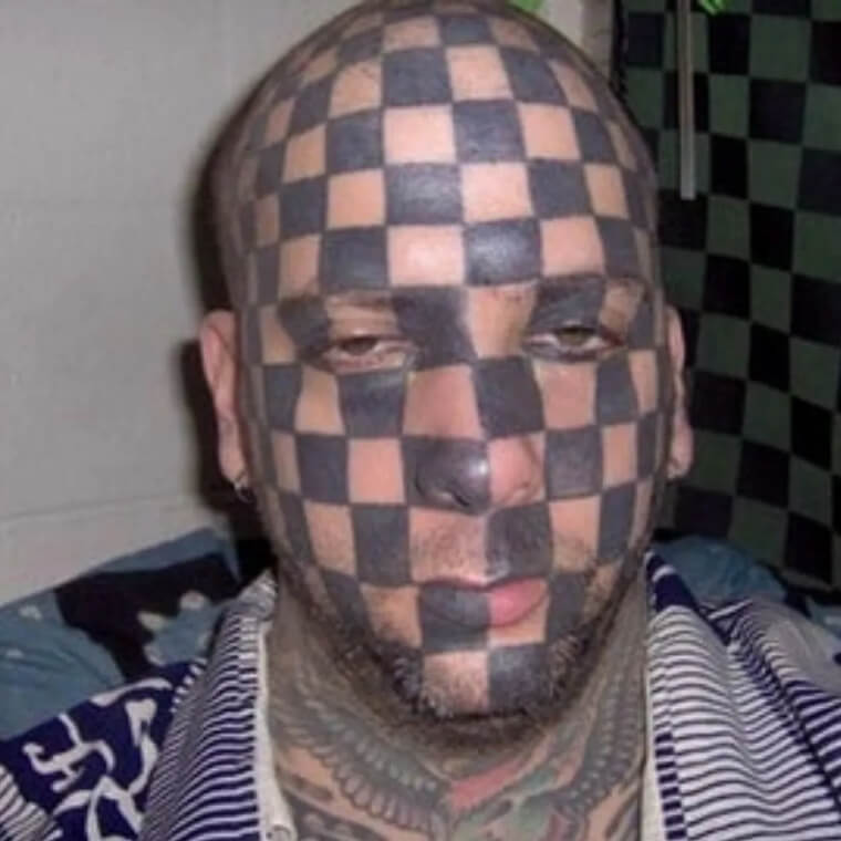 Checkerboard Face Tattoo