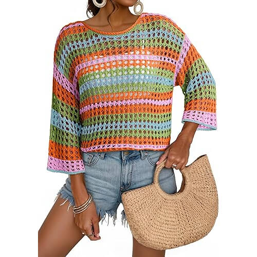 Stylish Crochet Cover-Up Sweater that Elevates Your Beach Style. Now 11% Off!