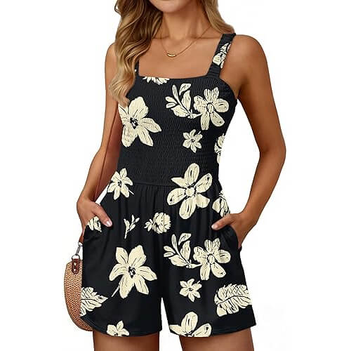Chic Square Neck Romper that Simplifies Your Vacation Wardrobe. 
