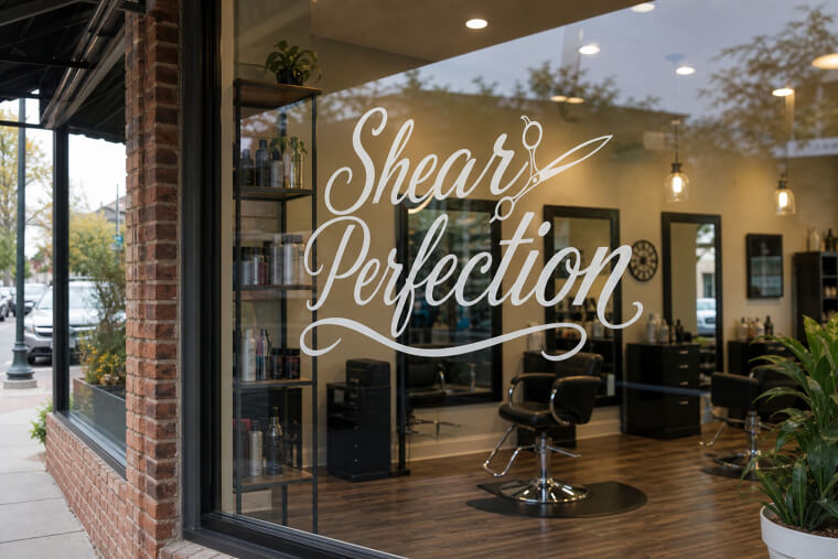 "Shear Perfection" Hair Salon Window Decal