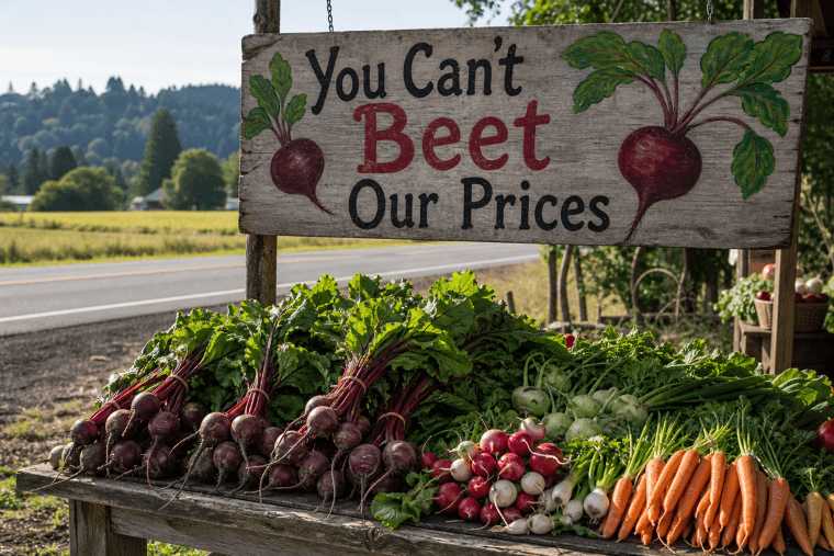 "You Can't Beet Our Prices" Farm Stand Banner