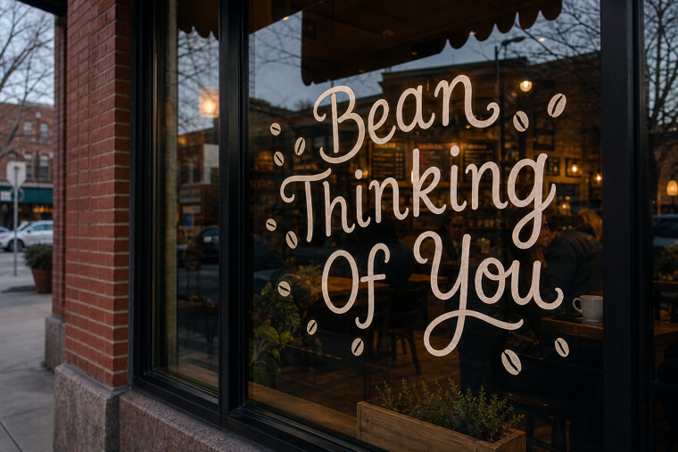 "Bean Thinking Of You" Coffee Shop Window