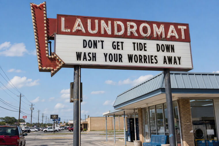 "Don't Get Tide Down" Laundromat Marquee