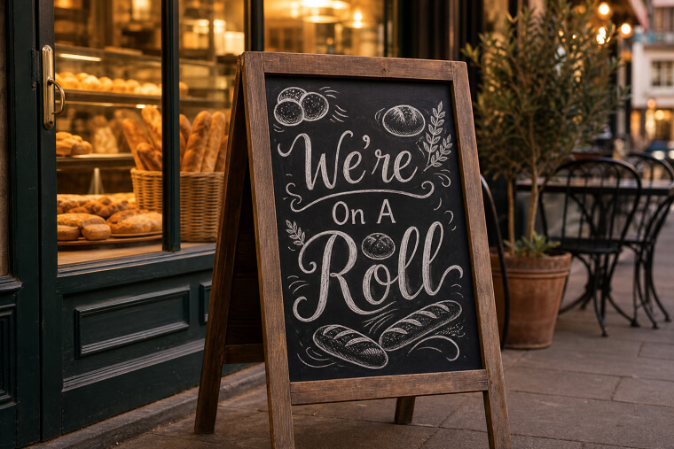 "We're On A Roll" Bakery Chalkboard Sign