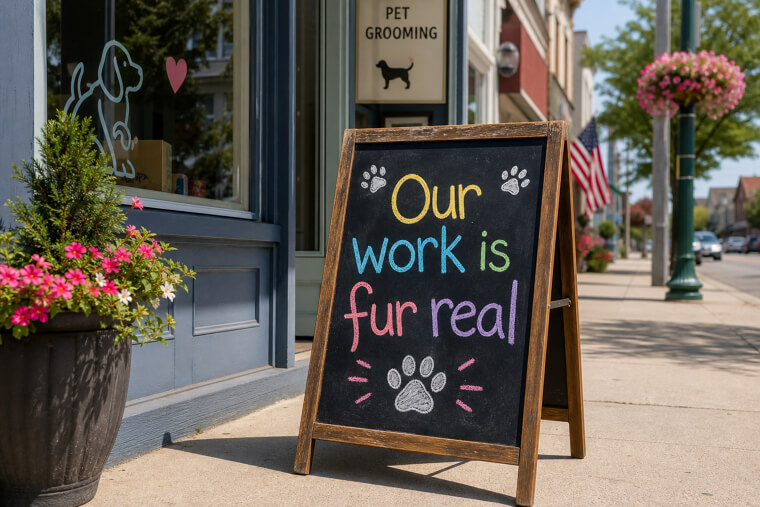 The Pet Groomer's "Fur Real" Sidewalk Board