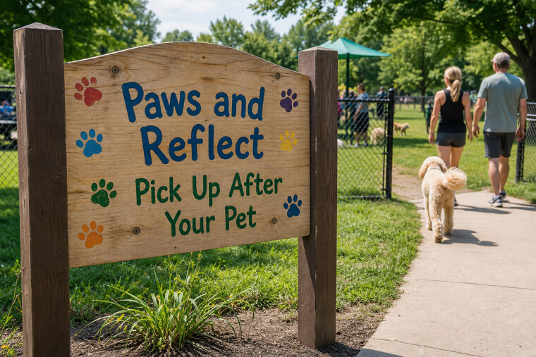 "Paws And Reflect" Dog Park Entrance Sign
