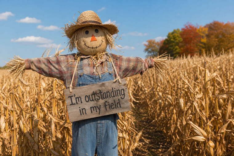 "I'm Outstanding In My Field" Scarecrow Sign