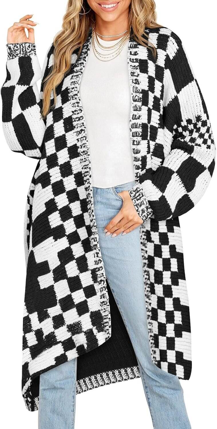 Saodimallsu Checkered Cardigan - Cozy Style for Any Occasion - Now 5% Off!