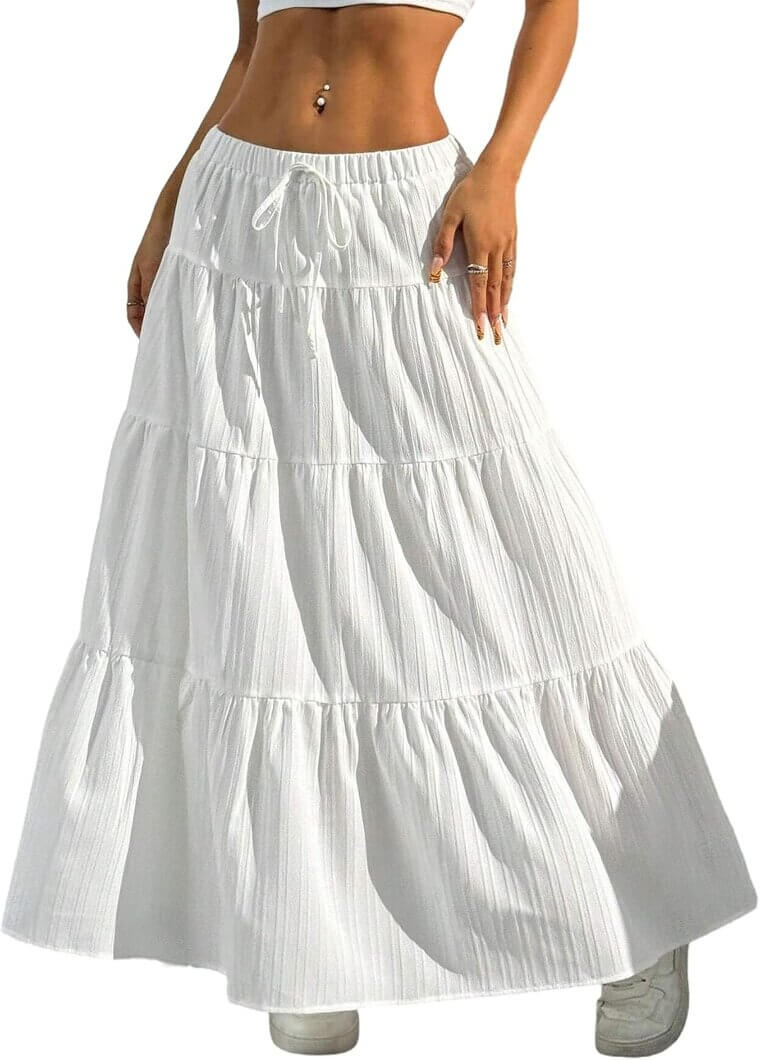 Boho Maxi Skirt - Elegant A-Line with Ruffle Hem 