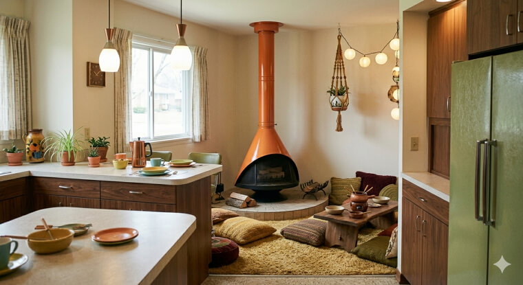 The 1960s: The Iconic 'Cone' Fireplace in the Kitchen
